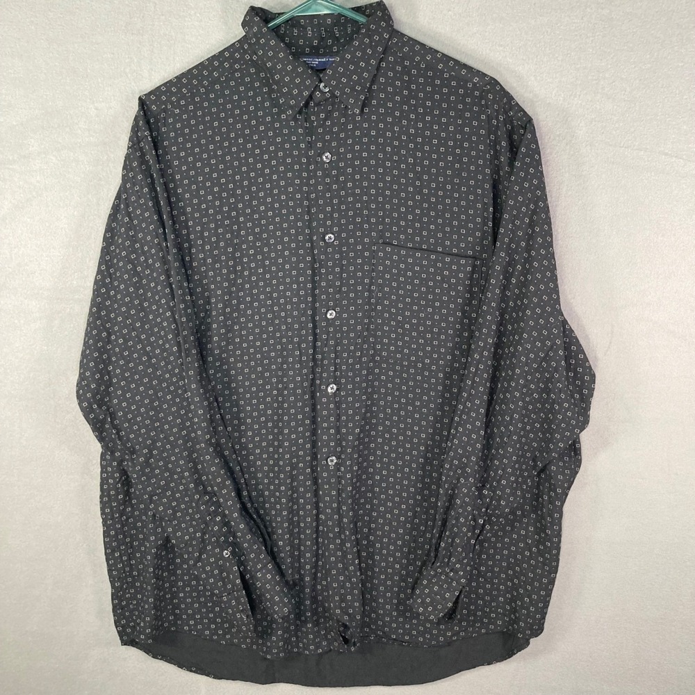 Nautica Mens Button Down Shirt Large Black Pattern Long Sleeve‎ Casual